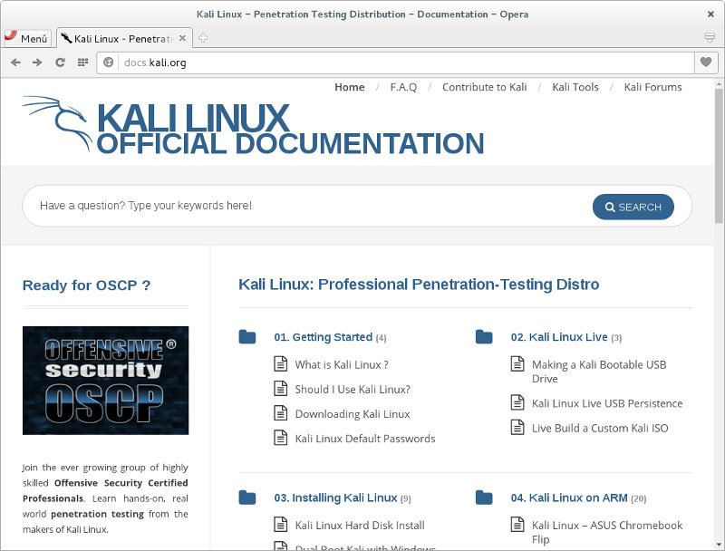 kali linux official documentation